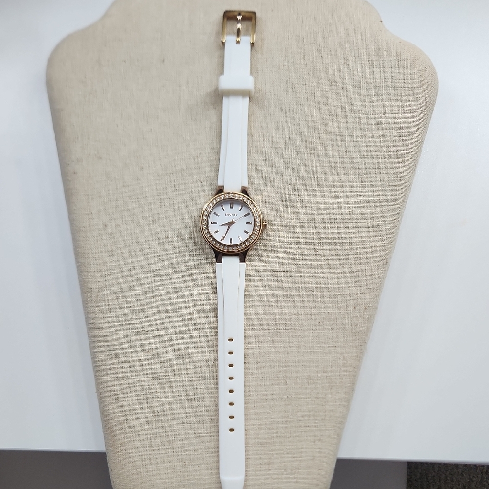Women's DKNY White and Rose Gold Watch